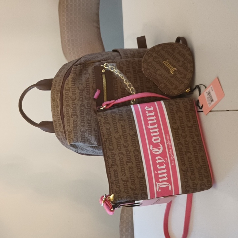 New with tags Juicy couture backpack crossbody bag and hard wallet set